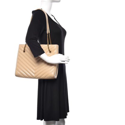 Saint Laurent Grain De Poudre Matelasse Chevron Medium Tribeca Shopping Bag Nude Powder 2 of 10