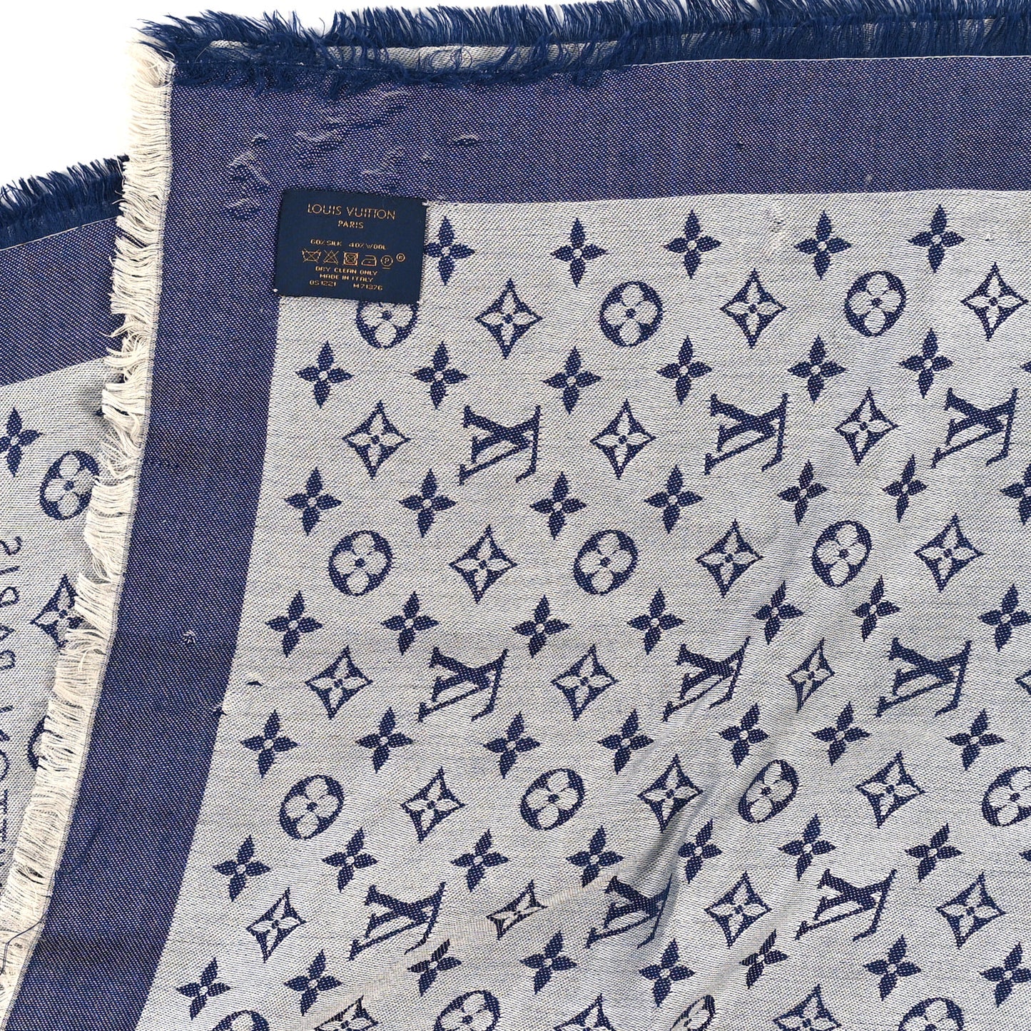 Silk Wool Monogram Denim Shawl Blue