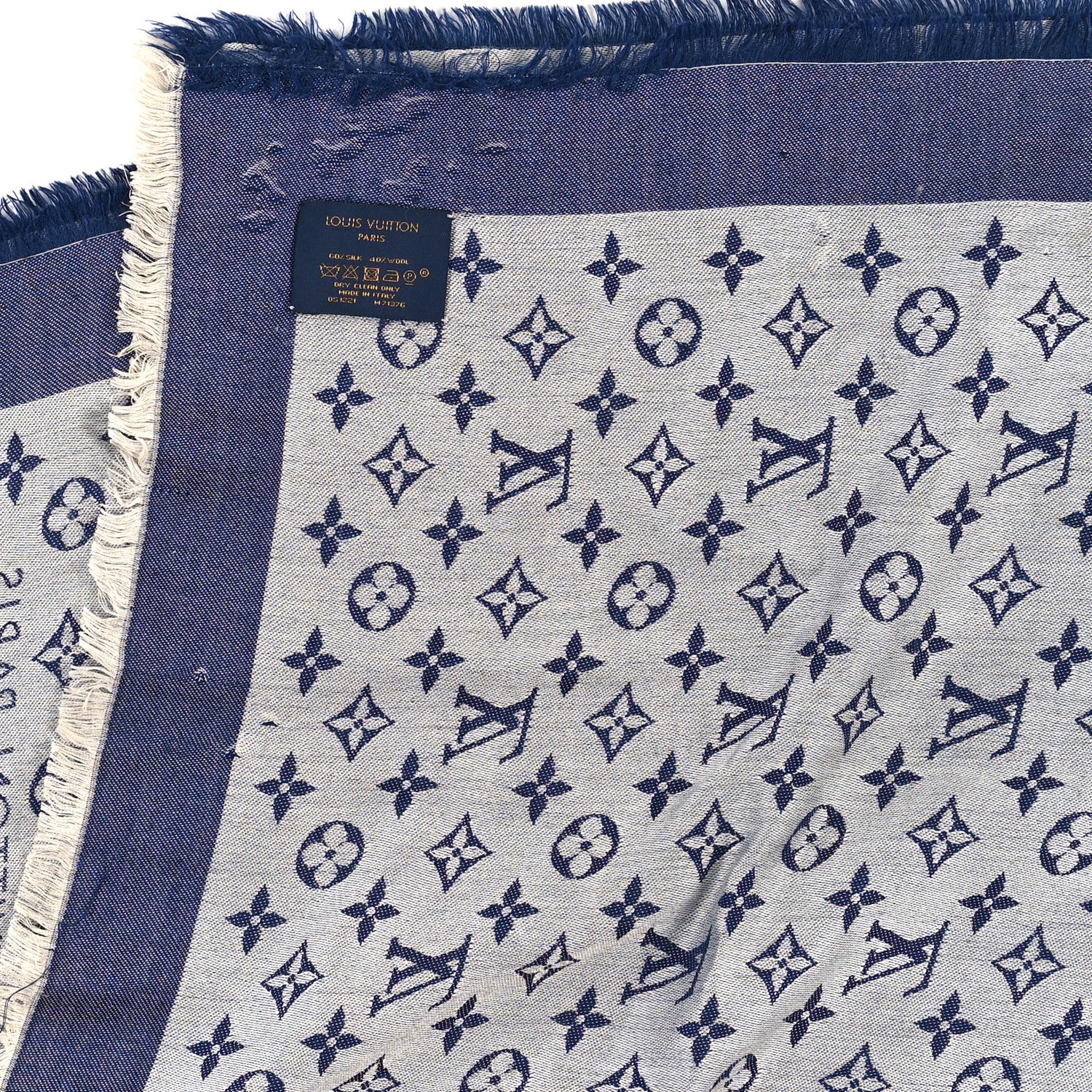 Louis Vuitton Silk Wool Monogram Denim Shawl Blue 3 of 4