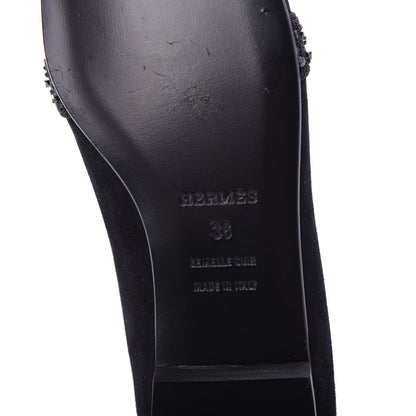 Hermes Suede Goatskin Crystal Powdered Nice Ballerina Flats 36 Black 7 of 7