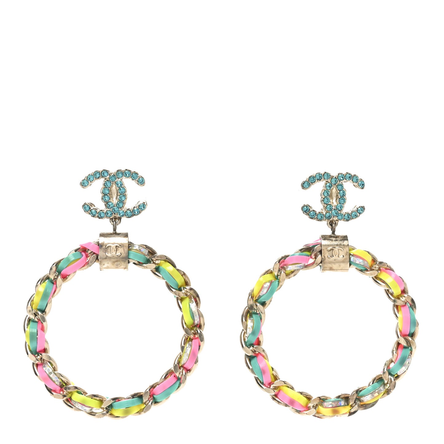 PVC Crystal CC Hoop Drop Earrings Blue Pink Yellow