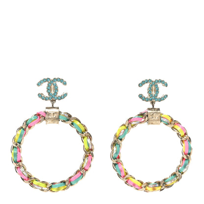 Chanel PVC Crystal CC Hoop Drop Earrings Blue Pink Yellow 1 of 4