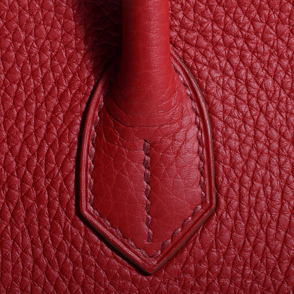 Hermes Taurillon Clemence Horseshoe Bi-Color Birkin 30 Rouge Garance and Orange 9 of 23