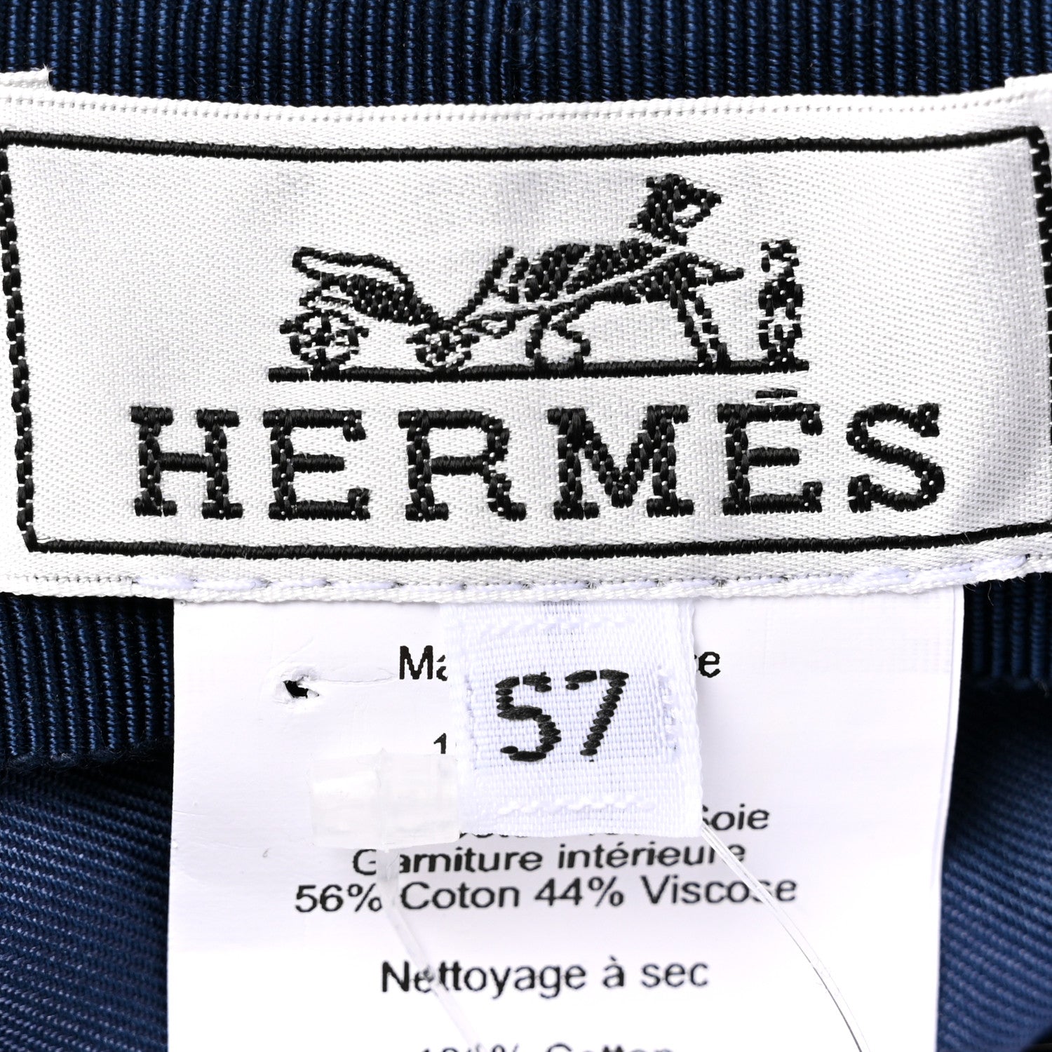 Hermes Velvet H en Biais Logo Embossed Vauban Cap 57 Bleu Fonce 8 of 9