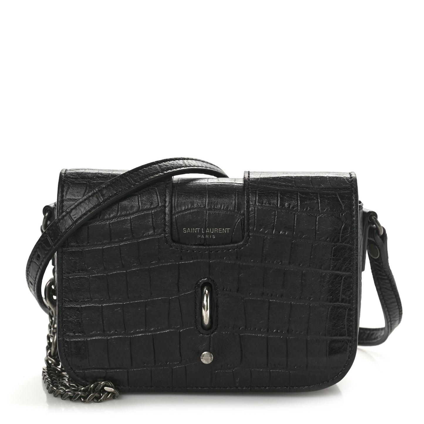 Crocodile Embossed Toy Charlotte Messenger Bag Black