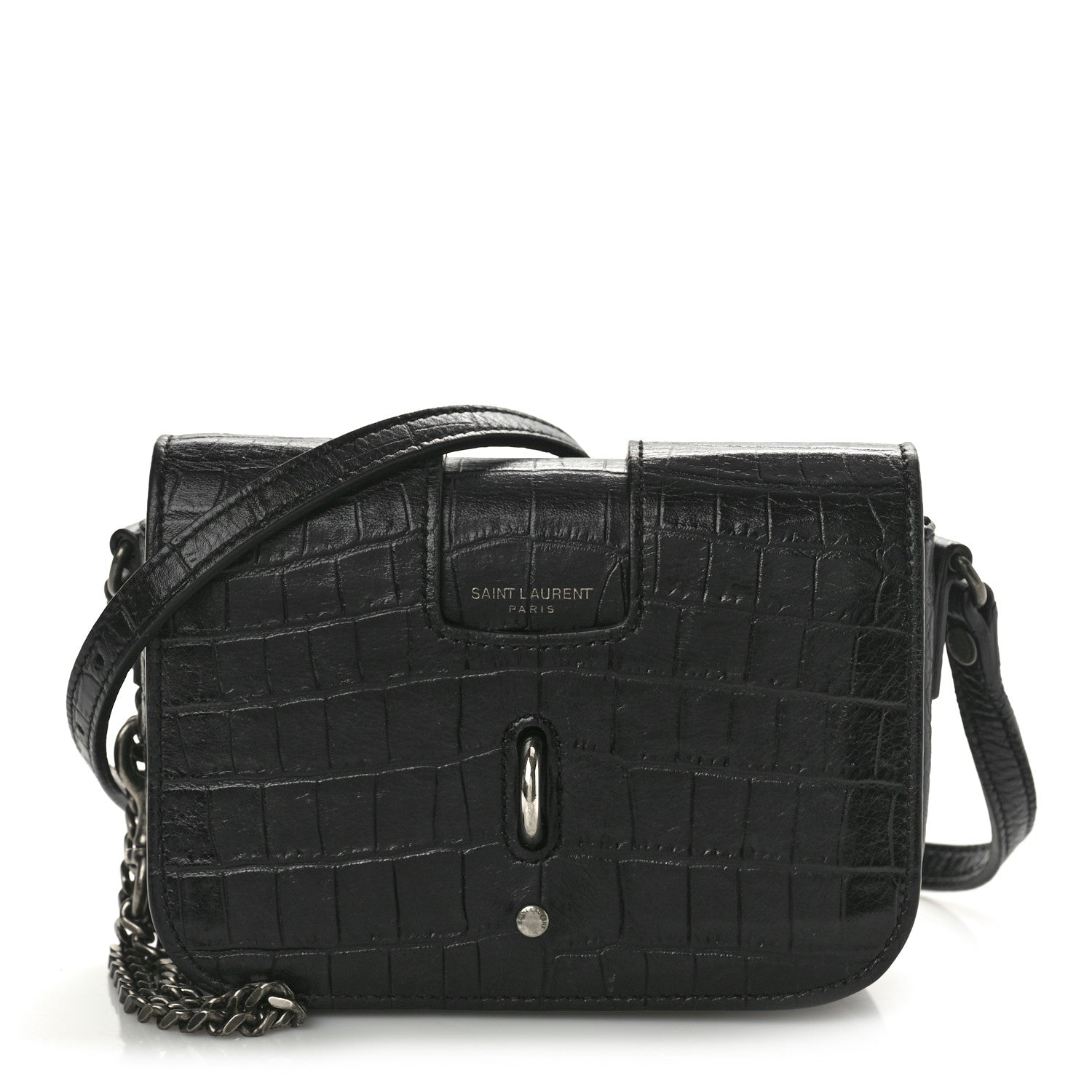 Saint Laurent Crocodile Embossed Toy Charlotte Messenger Bag Black 1 of 9