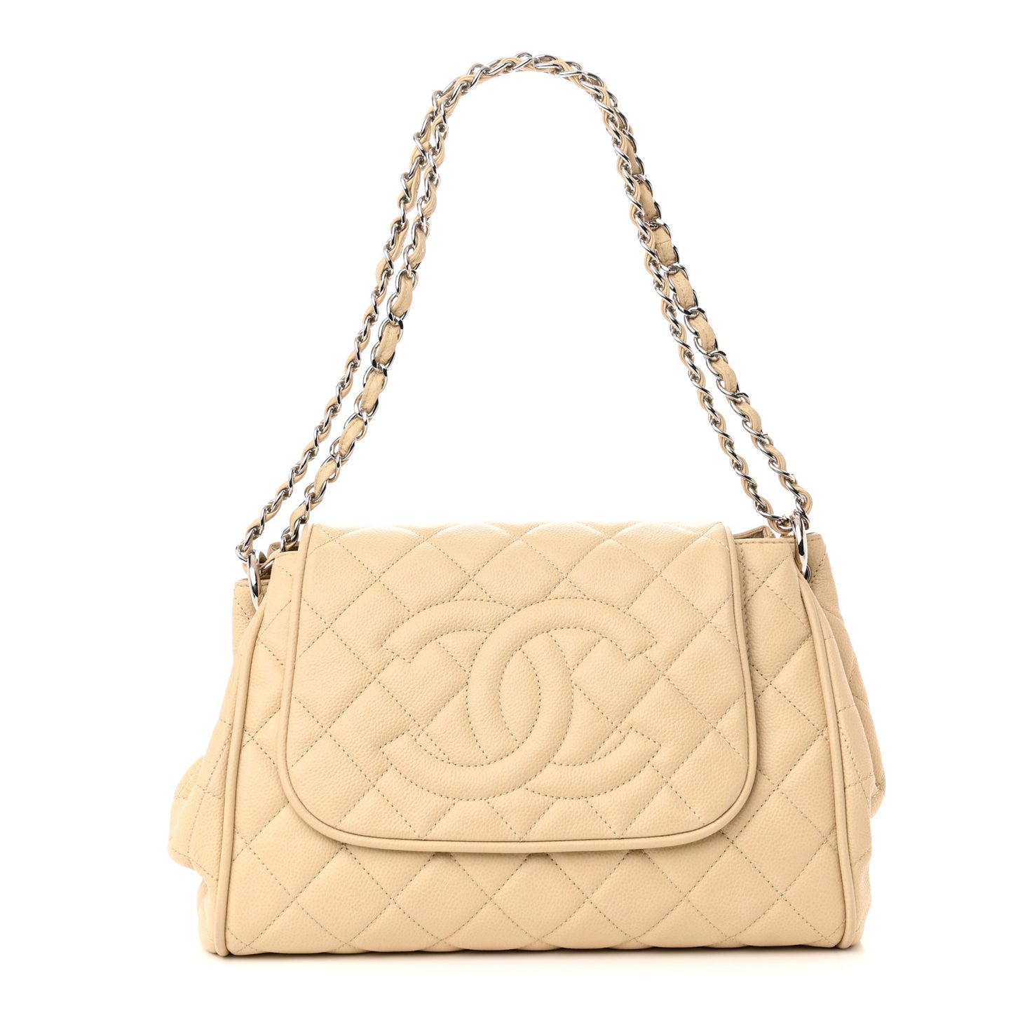Caviar Quilted Timeless Accordion Flap Light Beige