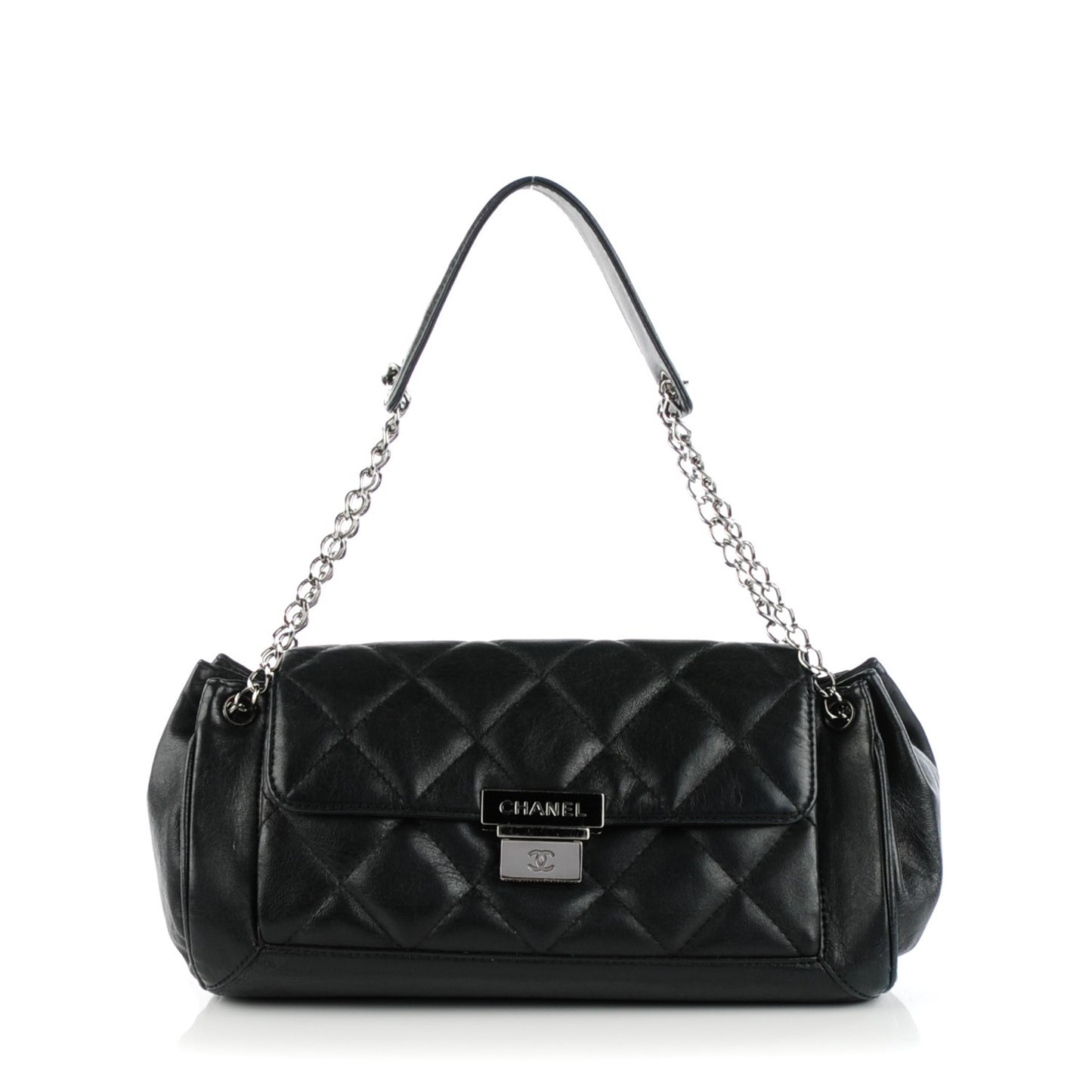Calfskin Quilted Accordion Flap Black