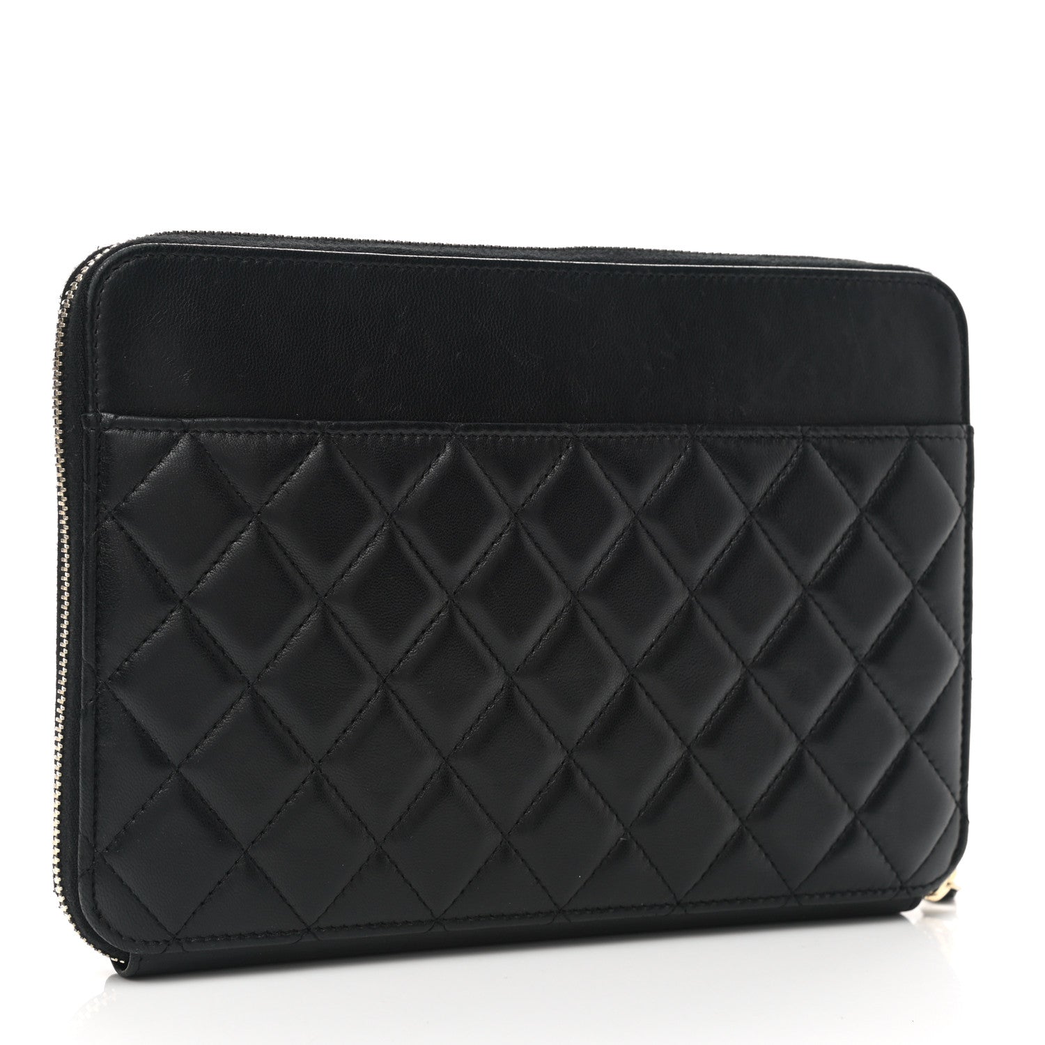 Chanel Lambskin Quilted Large Zip Around Organizer Wallet Black 3 of 8