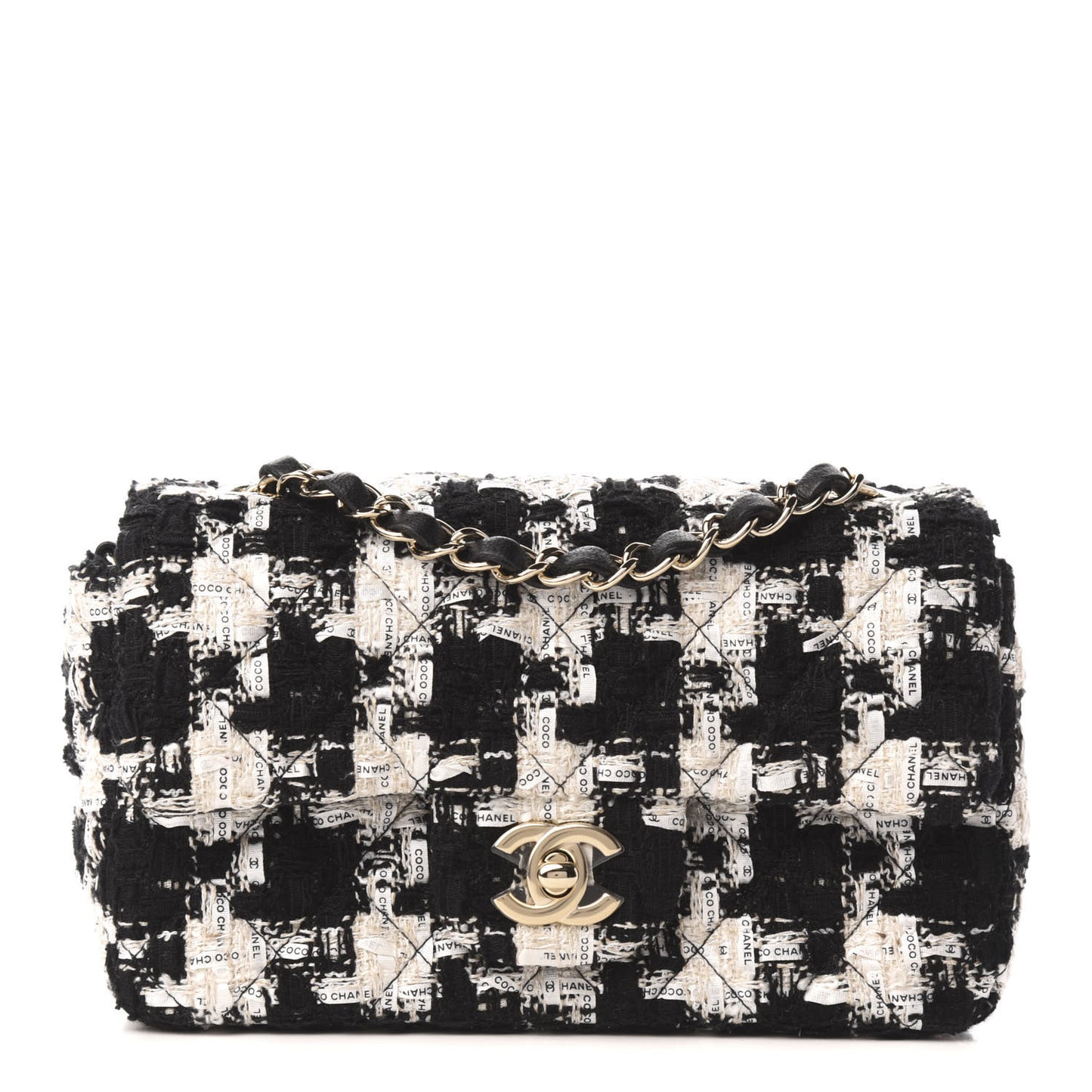 Tweed Quilted Mini Rectangular Flap Black Ecru White