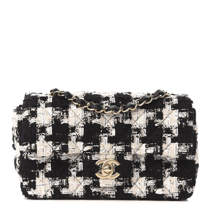 Chanel Tweed Quilted Mini Rectangular Flap Black Ecru White 1 of 9