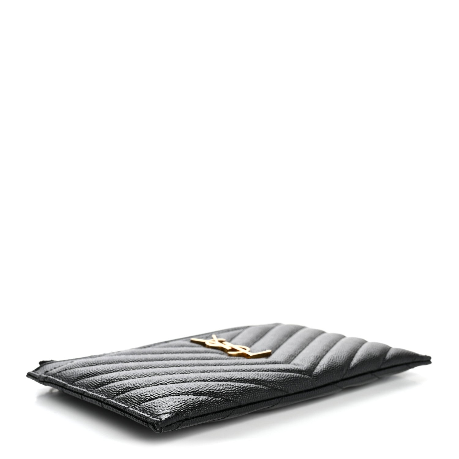 Saint Laurent Grain De Poudre Chevron Monogram Bill Pouch Black 4 of 9