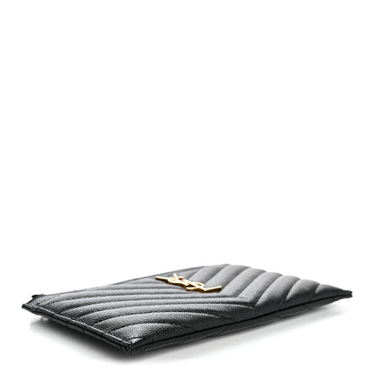 Saint Laurent Grain De Poudre Chevron Monogram Bill Pouch Black 4 of 9