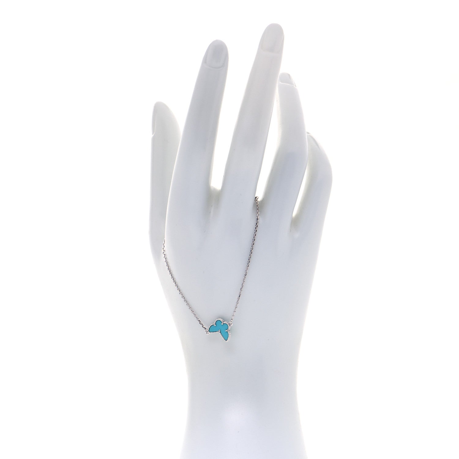 Van Cleef & Arpels 18K White Gold Turquoise Sweet Alhambra Butterfly Bracelet 2 of 7