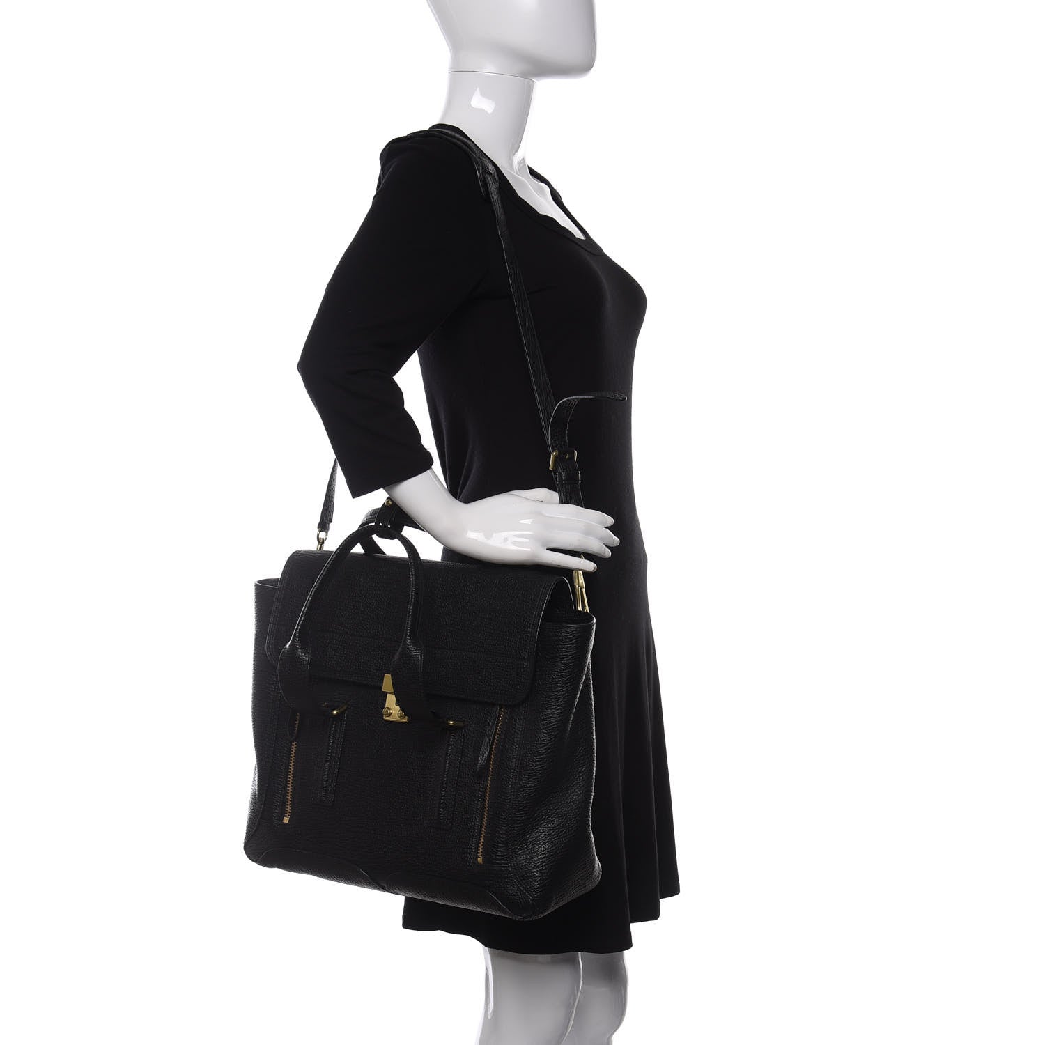 3.1 Phillip Lim Textured Calfskin Large Pashli Satchel Black 2 of 10