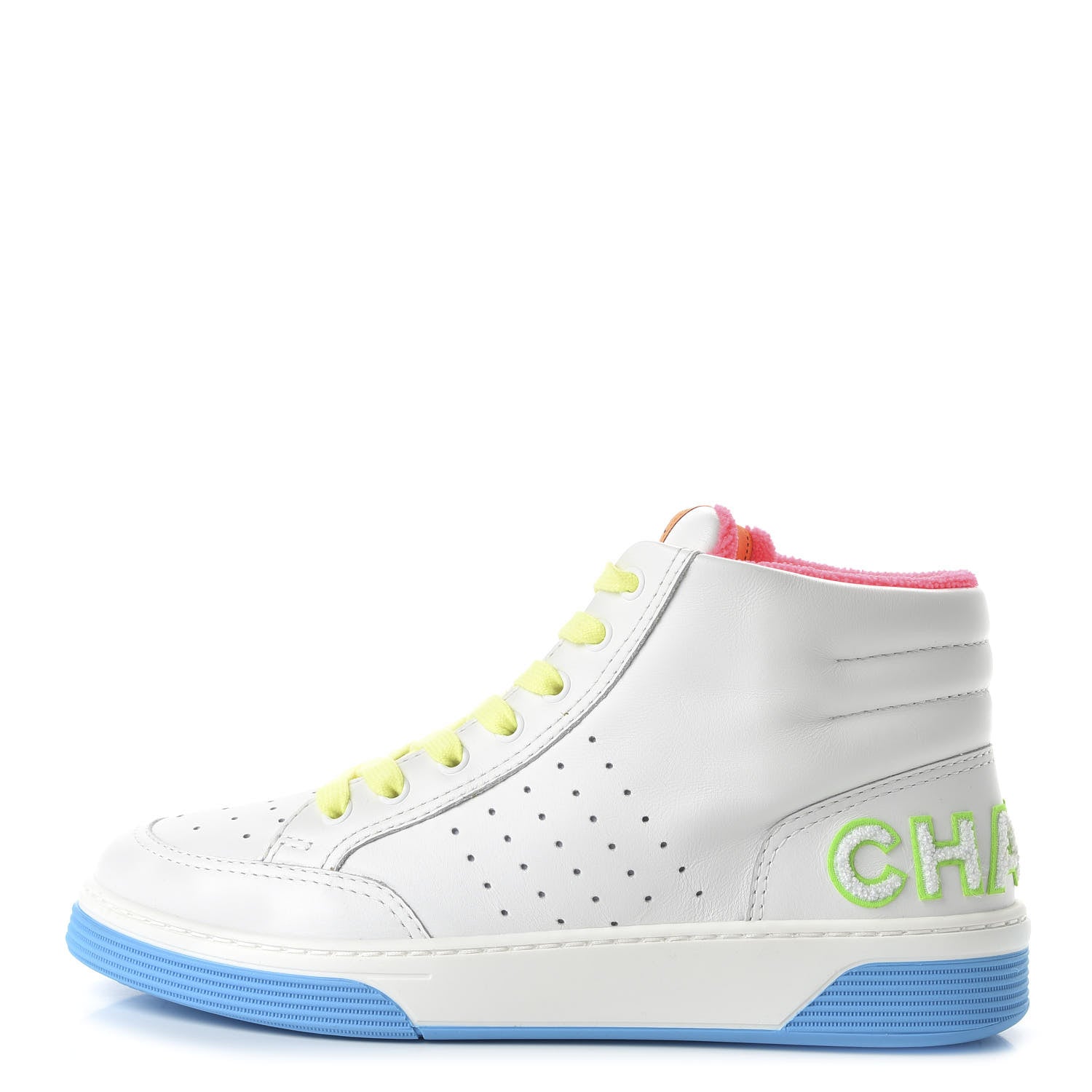 Chanel Calfskin Womens Logo High Top Sneakers 40 White Multicolor 1 of 8