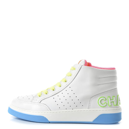 Chanel Calfskin Womens Logo High Top Sneakers 40 White Multicolor 1 of 8