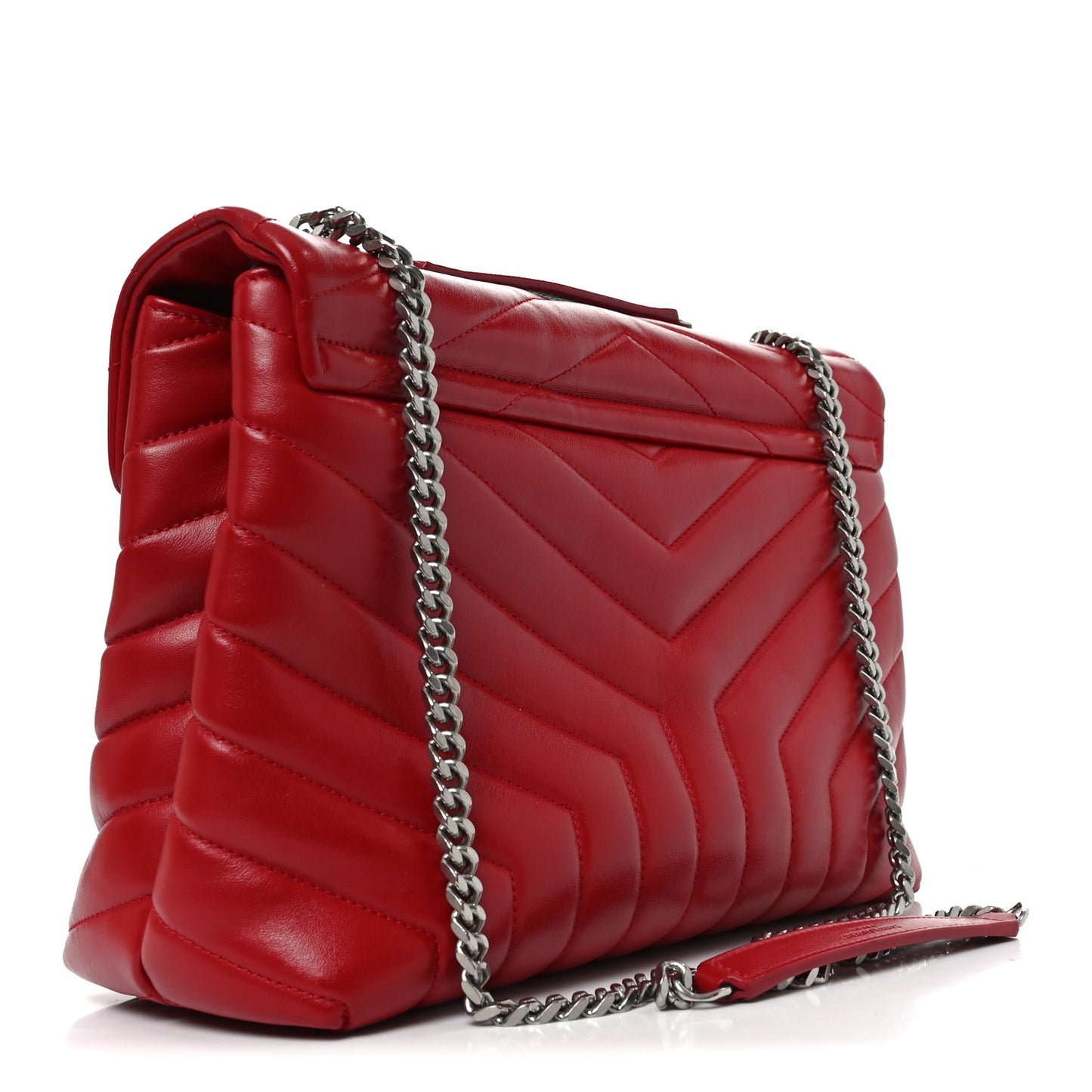 Calfskin Y Quilted Monogram Medium Loulou Chain Satchel Red