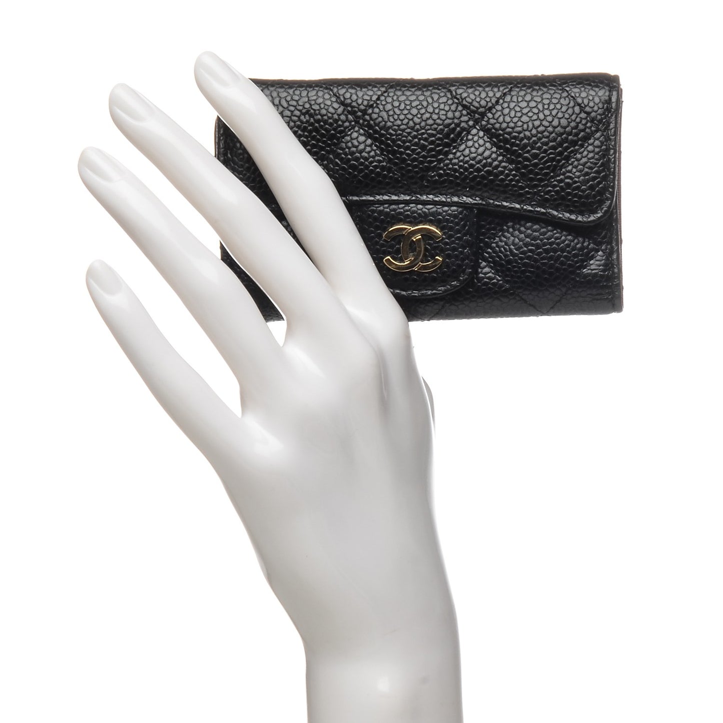 Caviar Quilted 6 Key Holder Black