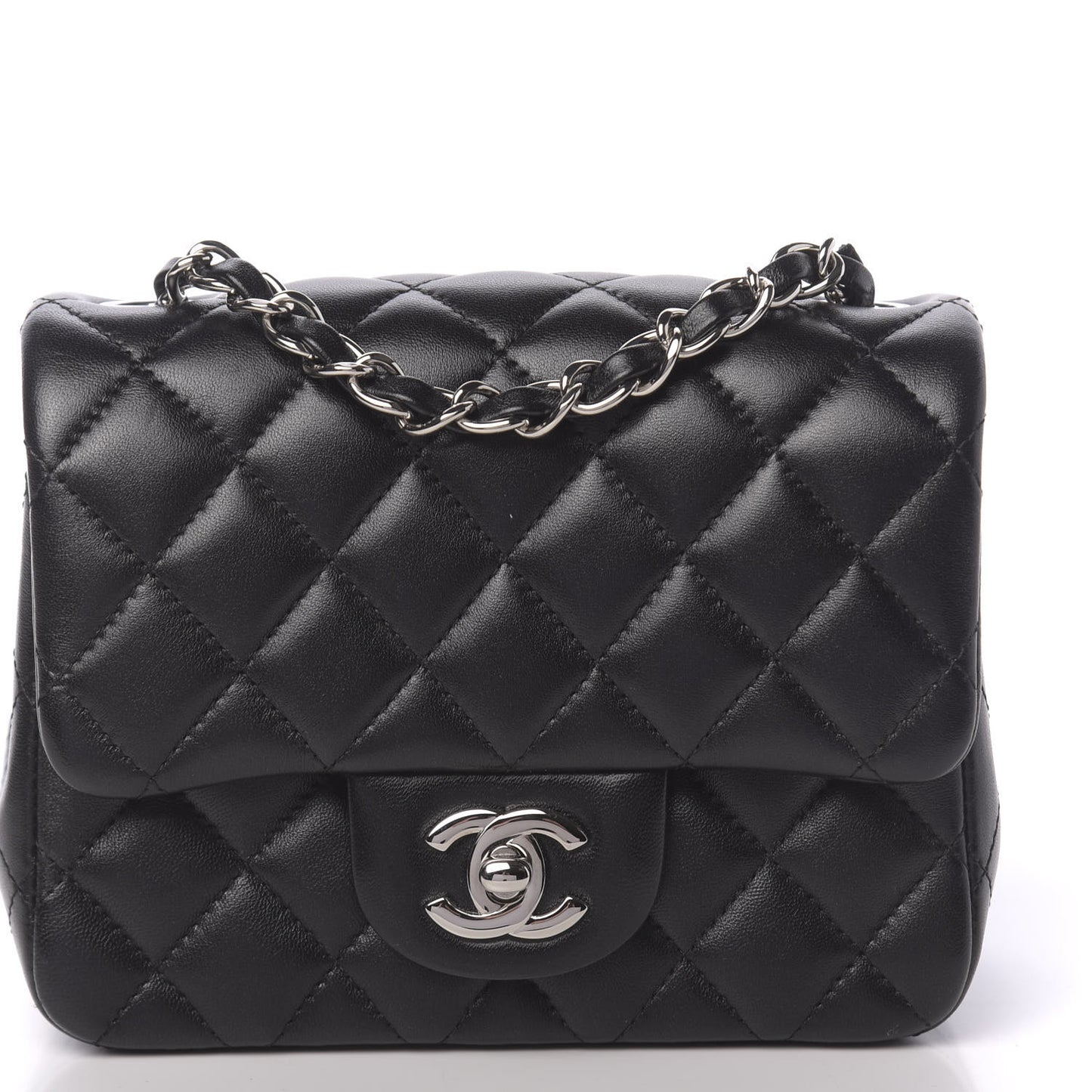 Lambskin Quilted Mini Square Flap Black