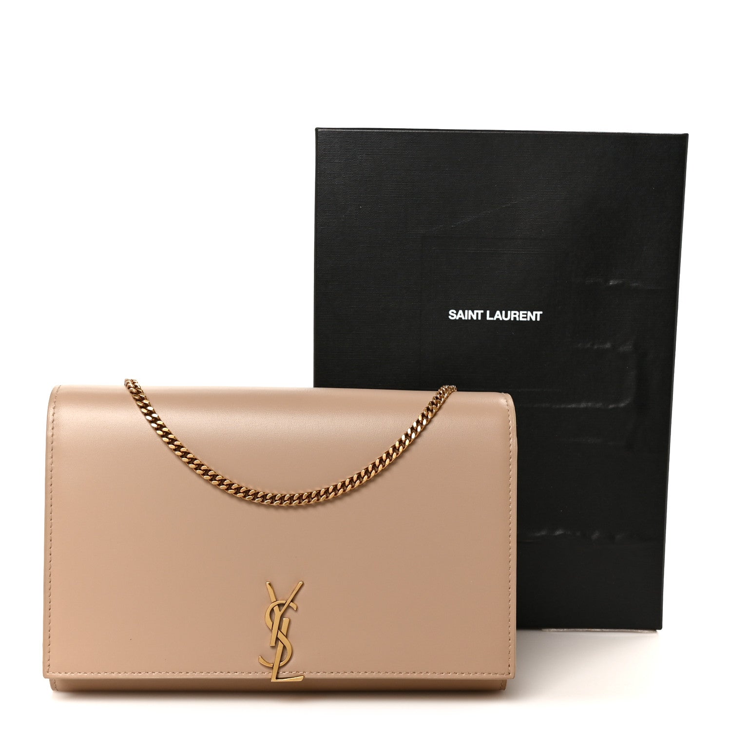 Saint Laurent Glossy Calfskin Monogram Chain Wallet Dark Beige 10 of 10