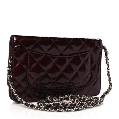 Chanel Patent Quilted Wallet On Chain WOC Burgundy 3 of 9