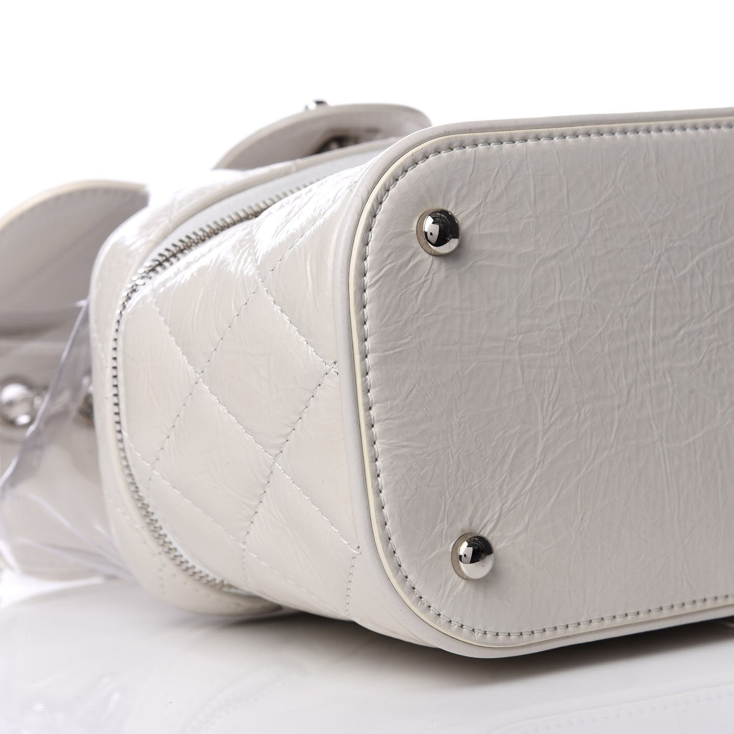 Crumpled Calfskin PVC Quilted Backpack White