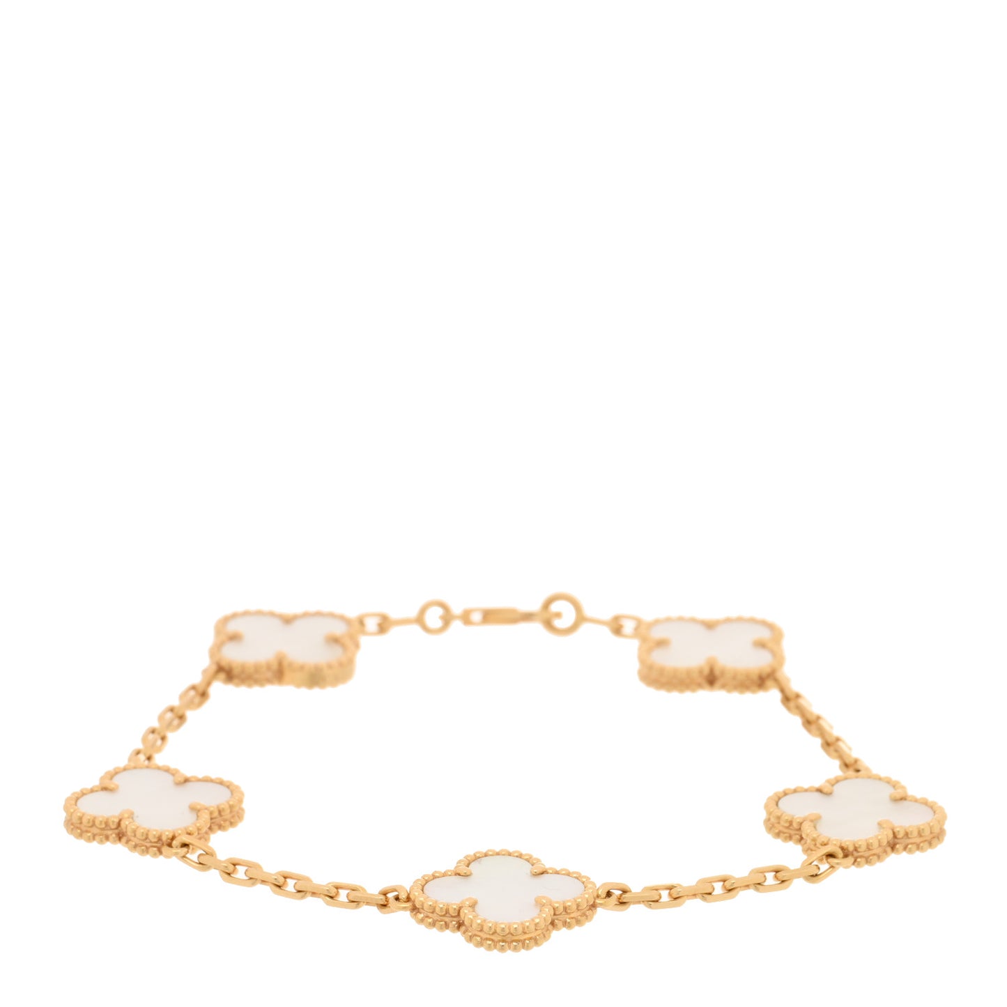 18K Yellow Gold Mother of Pearl 5 Motifs Vintage Alhambra Bracelet