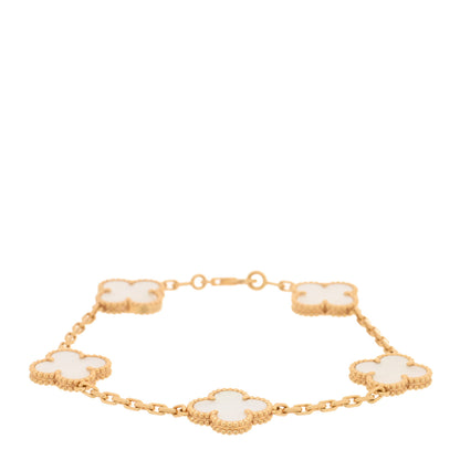 Van Cleef & Arpels 18K Yellow Gold Mother of Pearl 5 Motifs Vintage Alhambra Bracelet 1 of 4