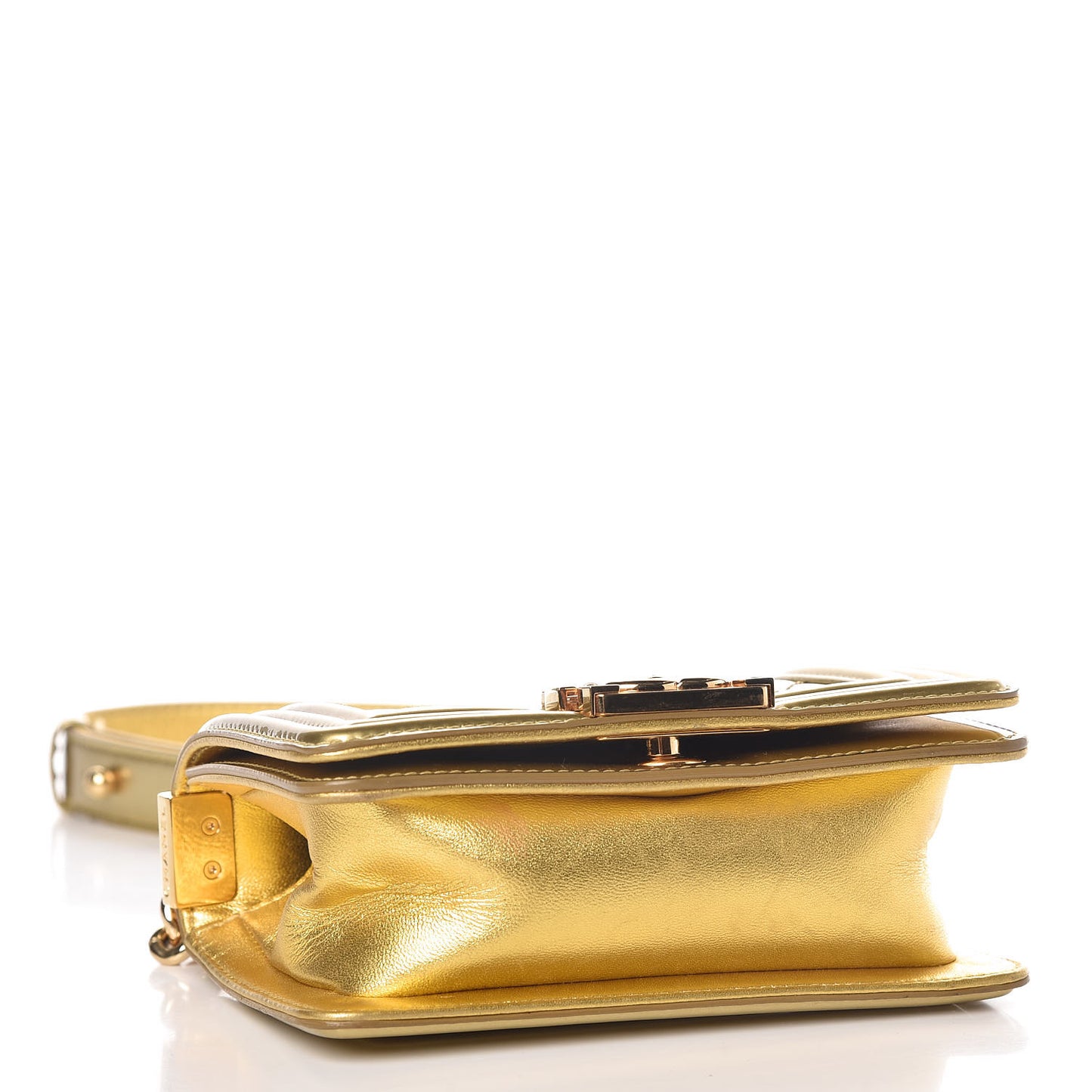 Metallic Patent Calfskin Quilted Mini Boy Flap Gold