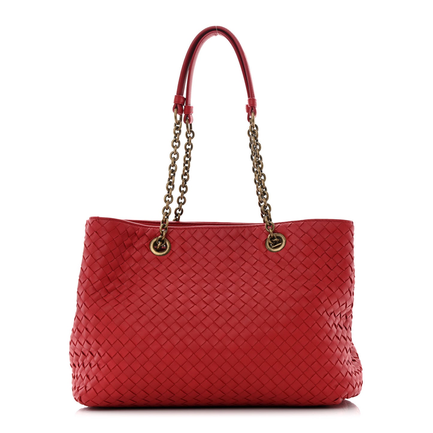 Nappa Intrecciato Medium Classic Chain Strap Tote Red