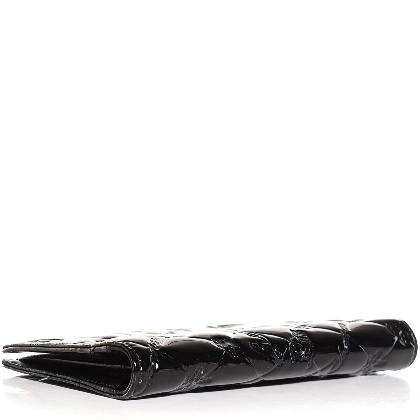 Patent Calfskin Lucky Symbols Yen Wallet Black