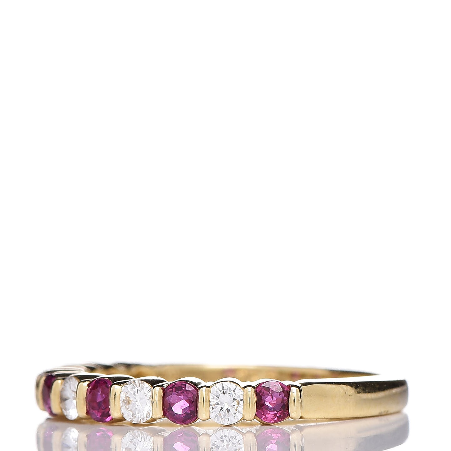 18K Yellow Gold Diamond Ruby Band Ring 48 4.25