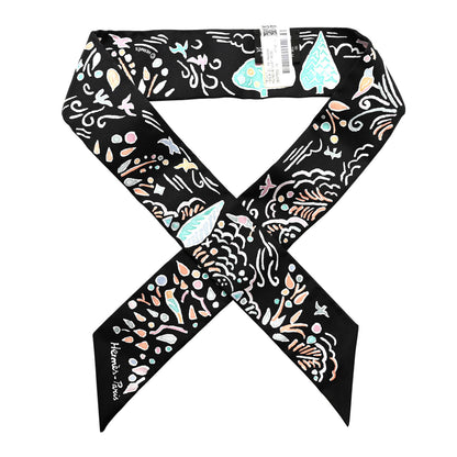 Hermes Silk Isola Di Primavera Twilly Black Vert Rose 1 of 4