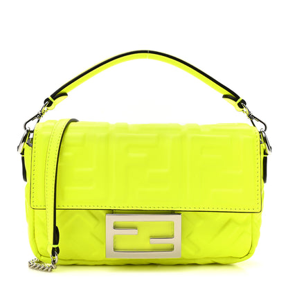 Fendi Nappa FF 1974 Embossed Mini Baguette Neon Yellow 1 of 10