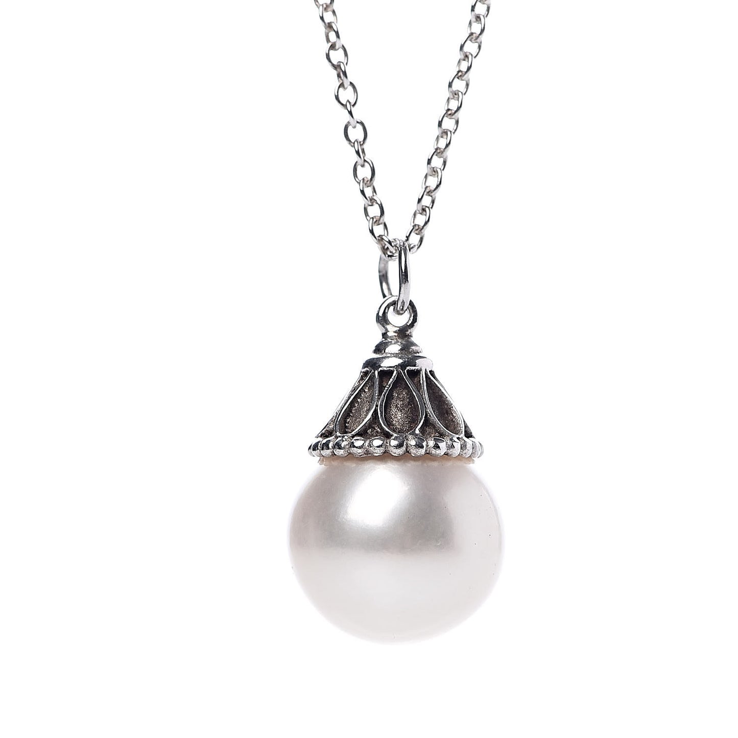 Sterling Silver Pearl Ziegfeld Drop Pendant Necklace