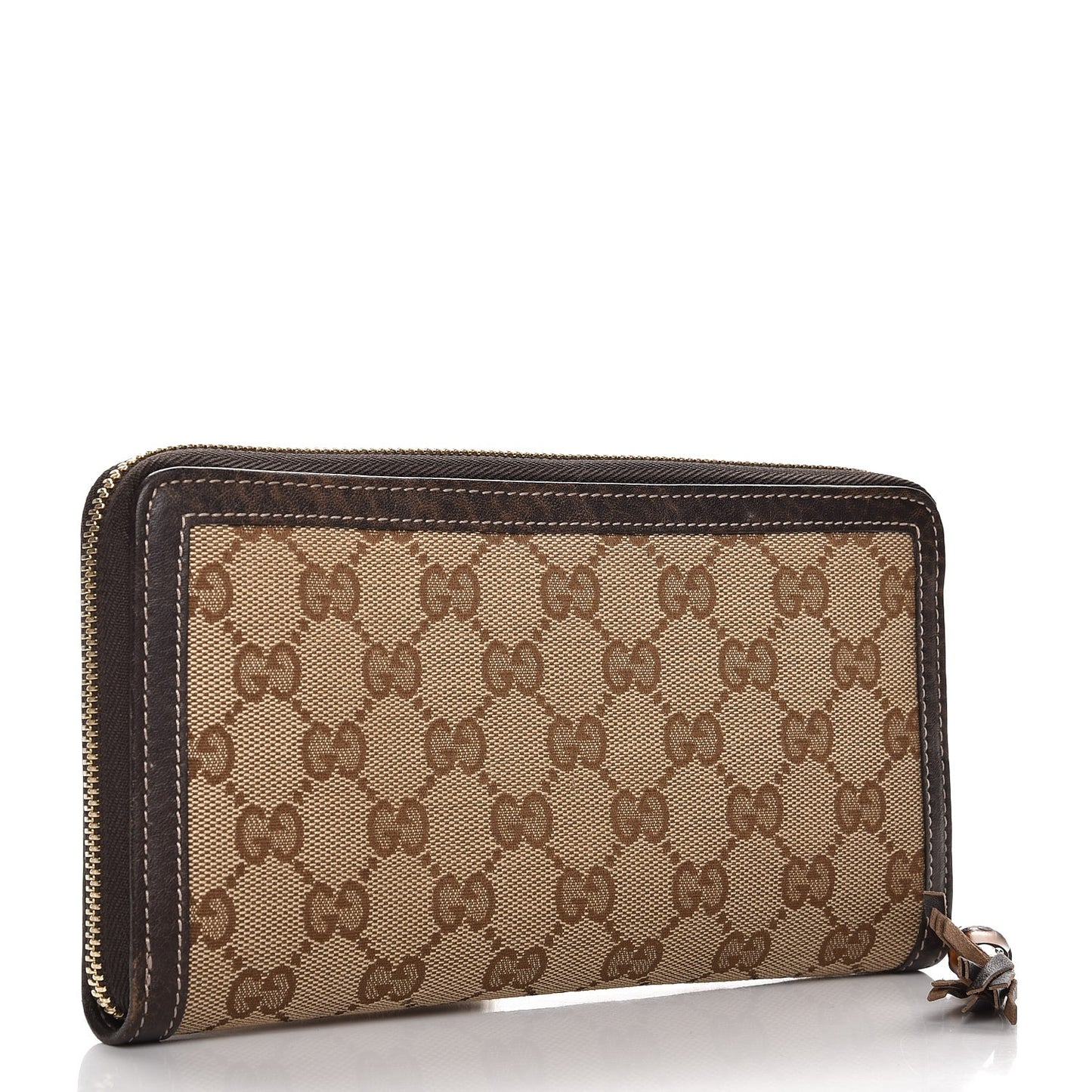 Monogram Calfskin Bamboo Tassel Zip Around Wallet Beige Ebony Chocolate