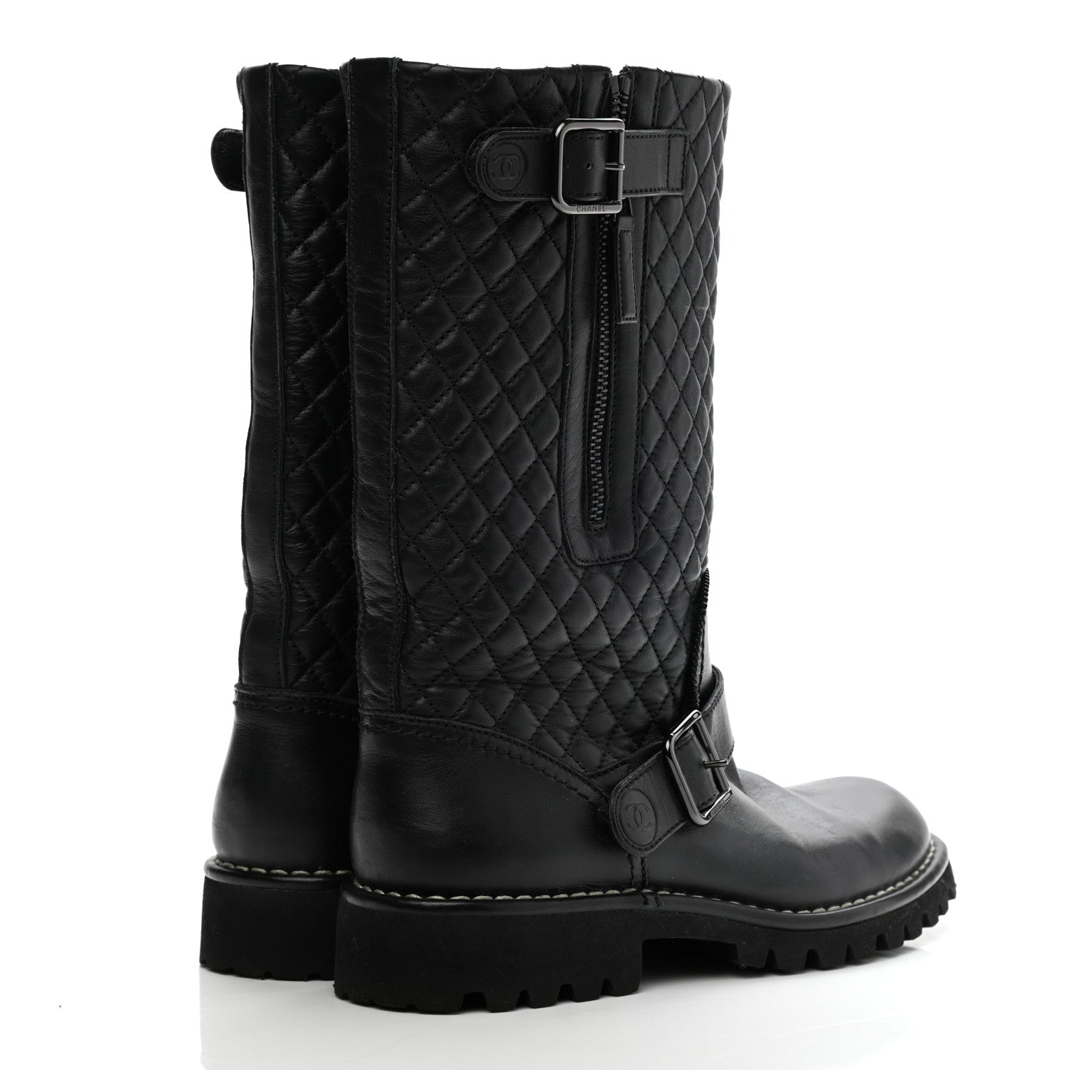 Chanel Calfskin Quilted Biker Boots 37 Black 4 of 9
