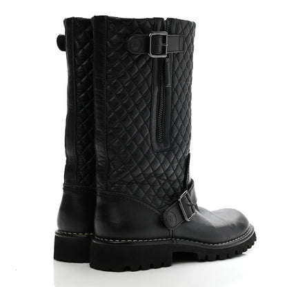 Chanel Calfskin Quilted Biker Boots 37 Black 4 of 9