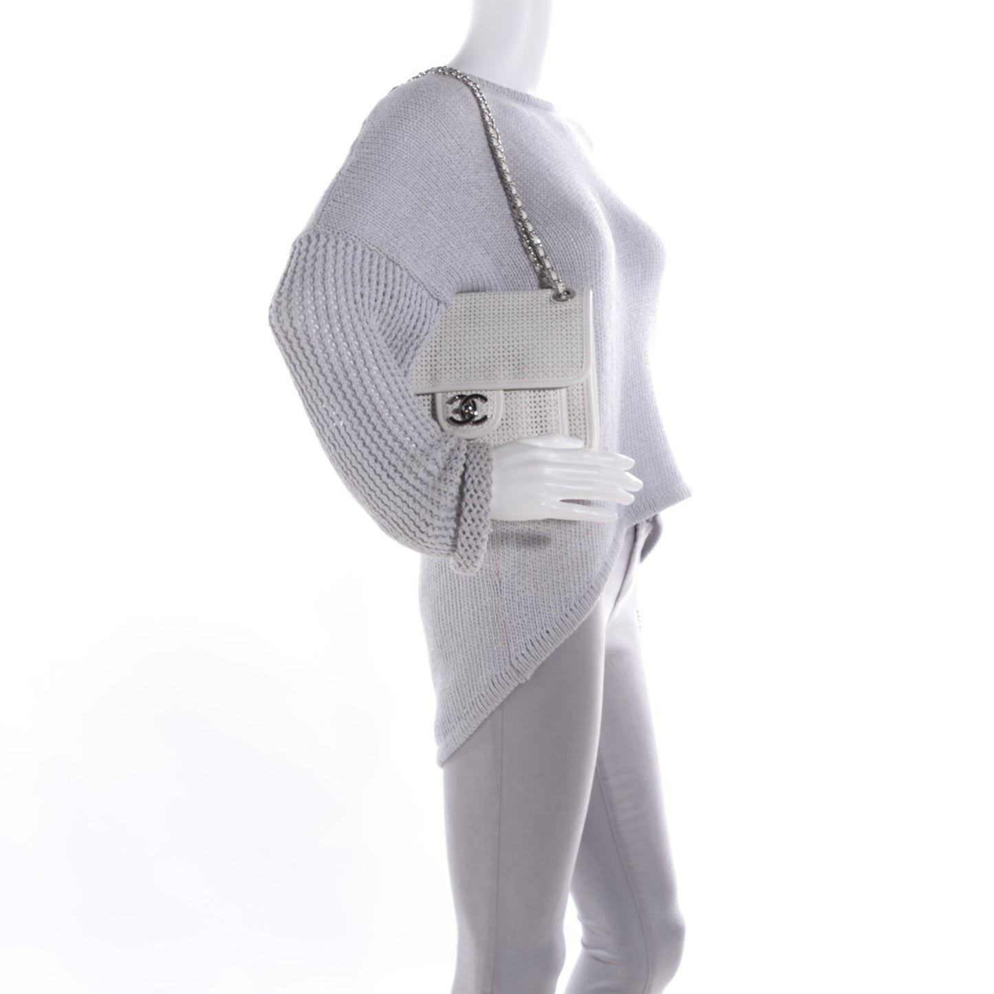 Perforated Calfskin Small Up In The Air Flap Ivory