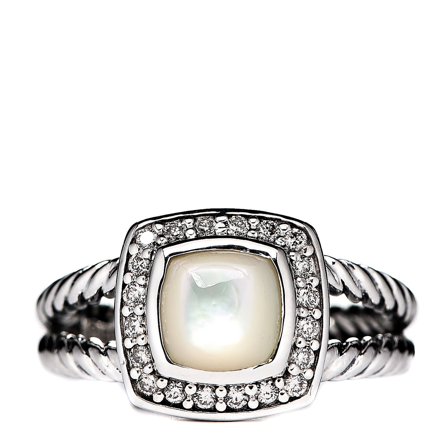 Sterling Silver Diamond Mother of Pearl 7mm Petite Albion Ring 51 5.75