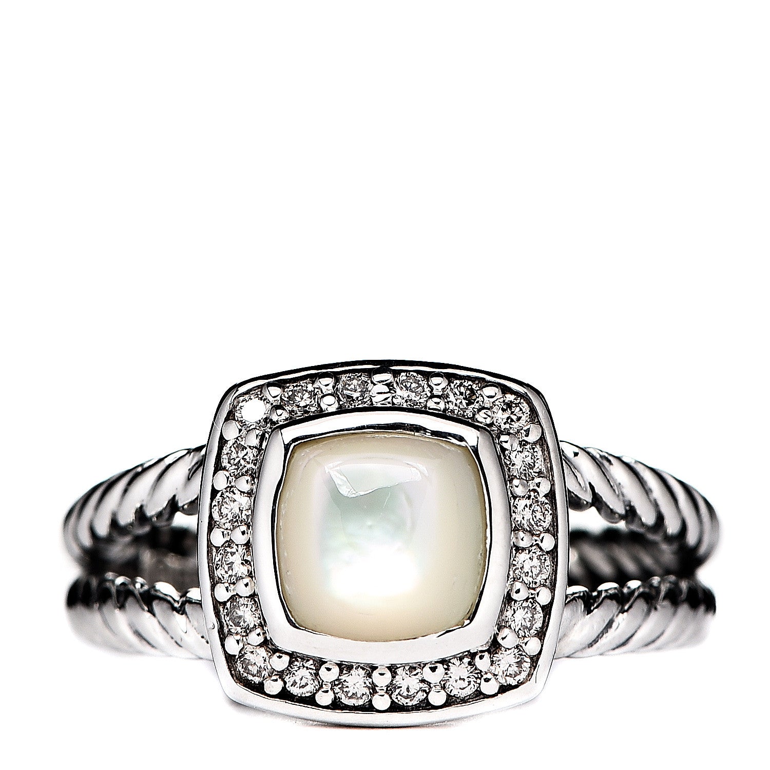 David Yurman Sterling Silver Diamond Mother of Pearl 7mm Petite Albion Ring 51 5.75 1 of 4