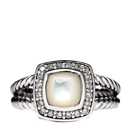 David Yurman Sterling Silver Diamond Mother of Pearl 7mm Petite Albion Ring 51 5.75 1 of 4