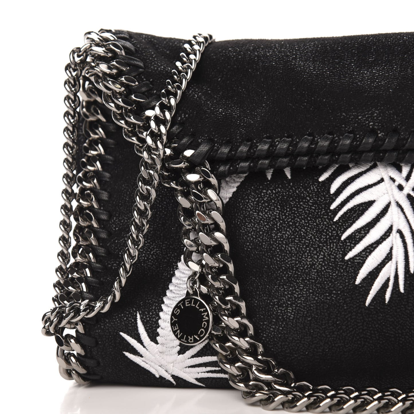 Shaggy Deer Embroidered Palm Tree Mini Falabella Tote Black