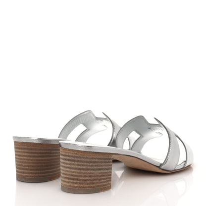 Hermes Metallic Box Nappa Oasis Sandals 38 White Gris Argente 4 of 9