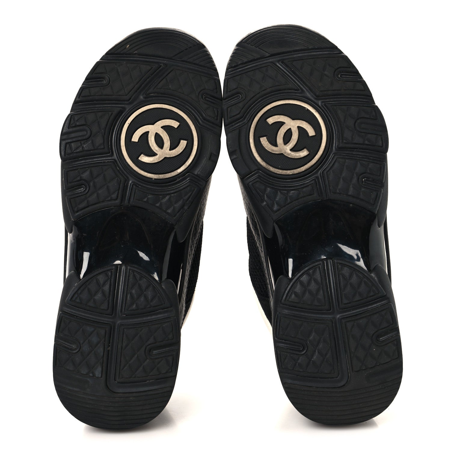 Chanel Mesh Suede Grained Calfskin Womens CC Sneakers 37.5 Black White 6 of 9
