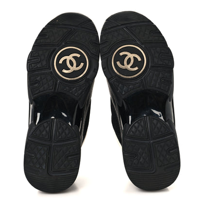 Chanel Mesh Suede Grained Calfskin Womens CC Sneakers 37.5 Black White 6 of 9