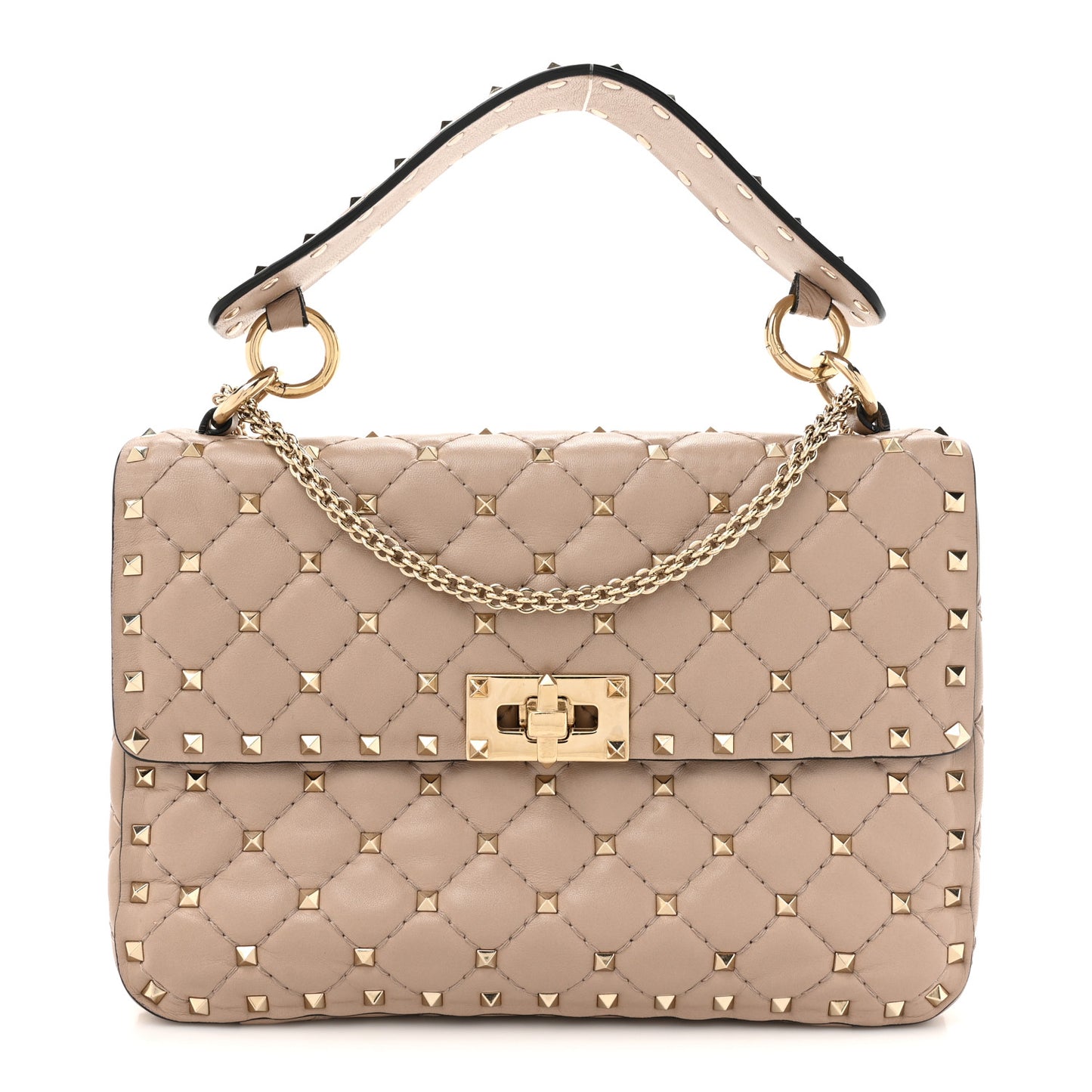Nappa Medium Rockstud Spike Shoulder Bag Poudre