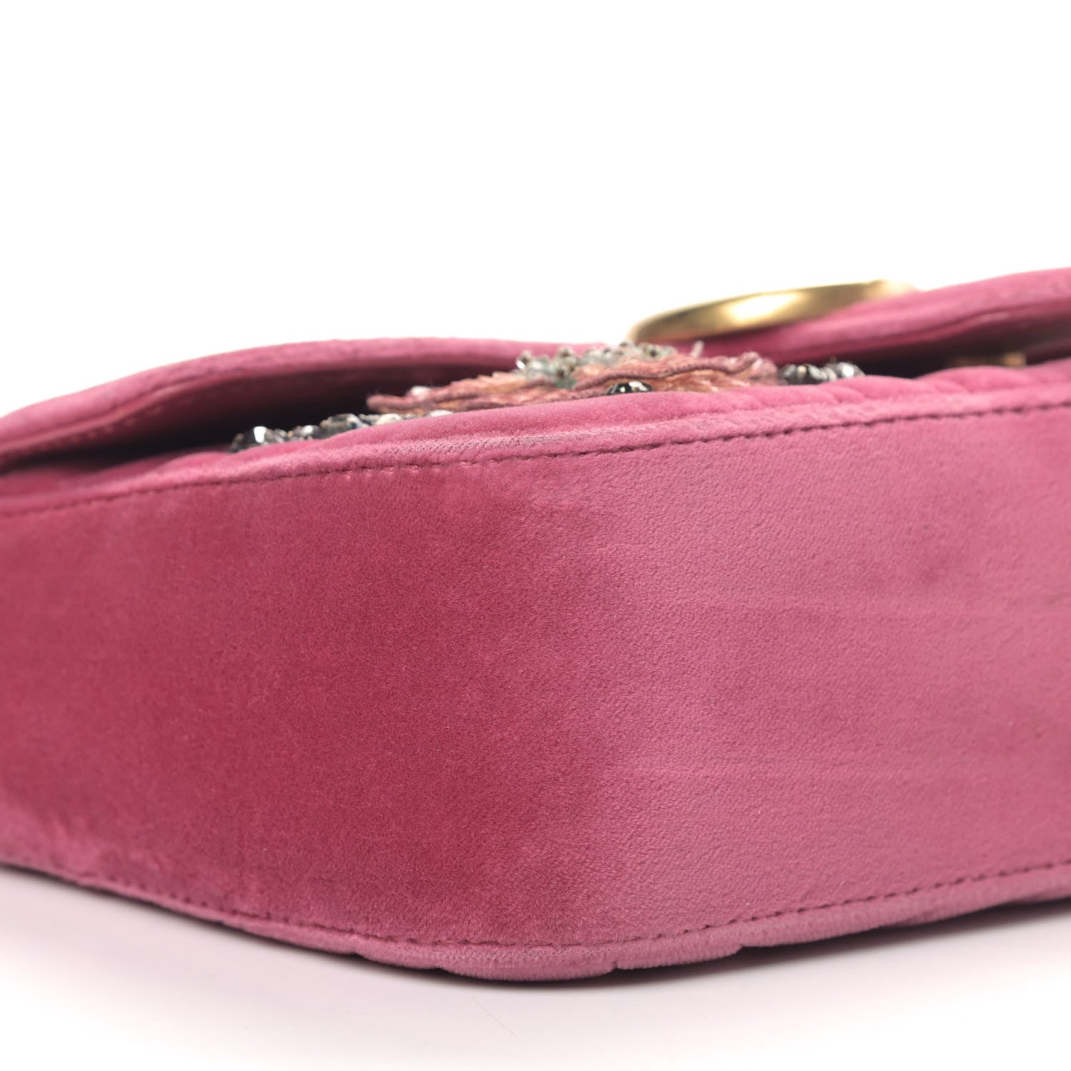 Gucci Velvet Matelasse Embroidered Mini GG Marmont Shoulder Bag Light Raspberry Rose 6 of 13