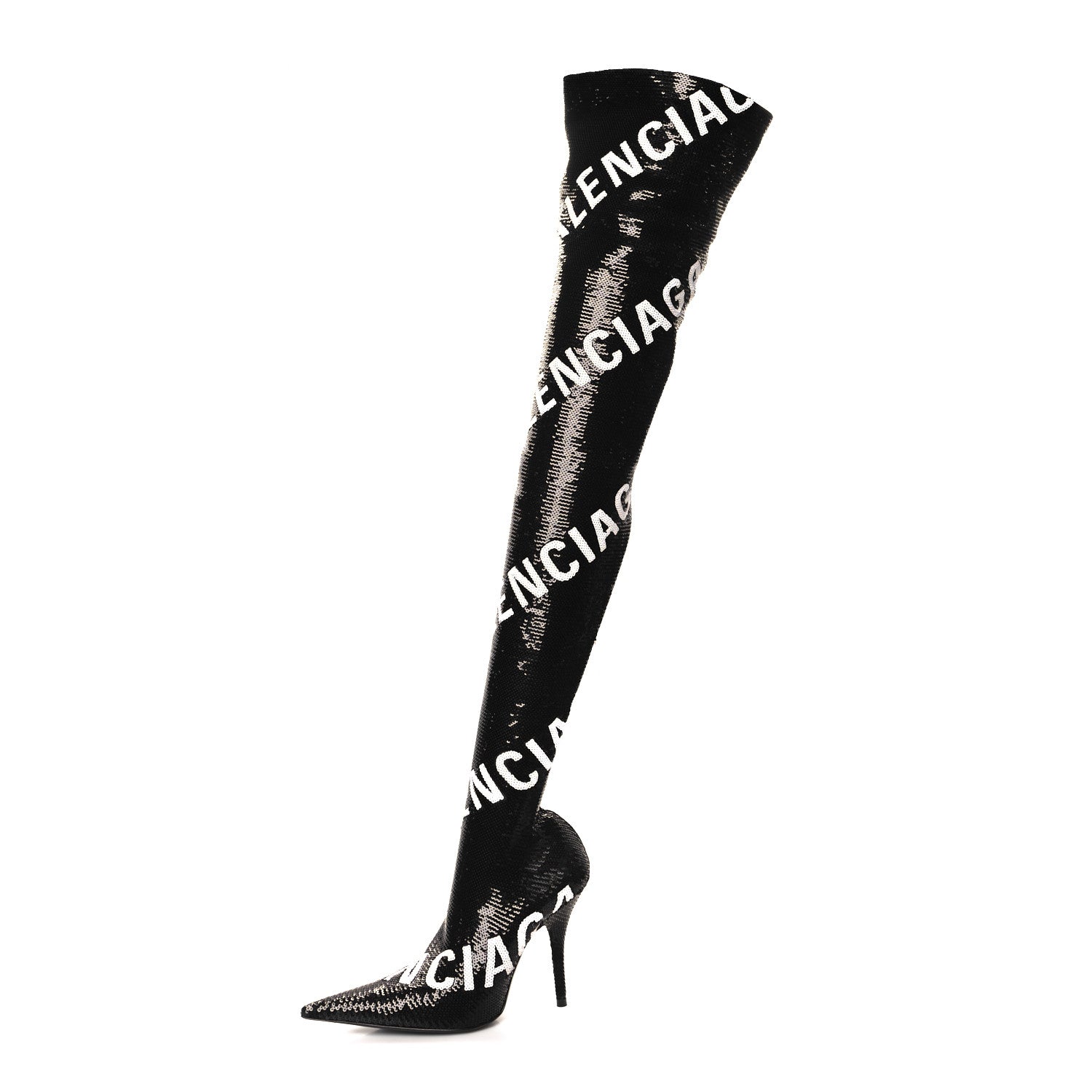 Balenciaga Sequin Spandex Logo 110mm Knife Thigh High Boots 35.5 Black 1 of 7